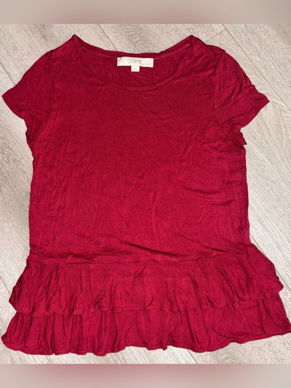 LOFT Burgundy Tiered Peplum Top - Sculptural Silhouette - Size Small Petite